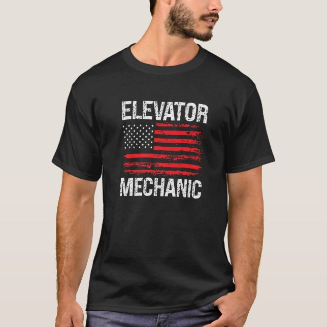 Camiseta Elevator Mechanic Technician US American Flag Dist (Frente)