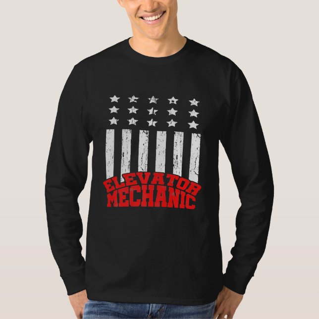Camiseta Elevator Mechanical Maintenance Life USA Flag Tech (Frente)
