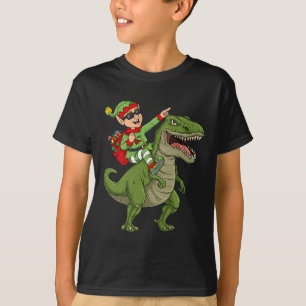 Camiseta Elf de Natal Andando Dinossauro T Rex Boys Diverti