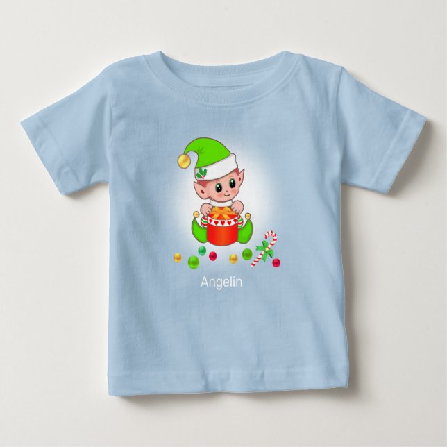 Camiseta Elf e Confetti, Bebê de Natal bonito (Frente)
