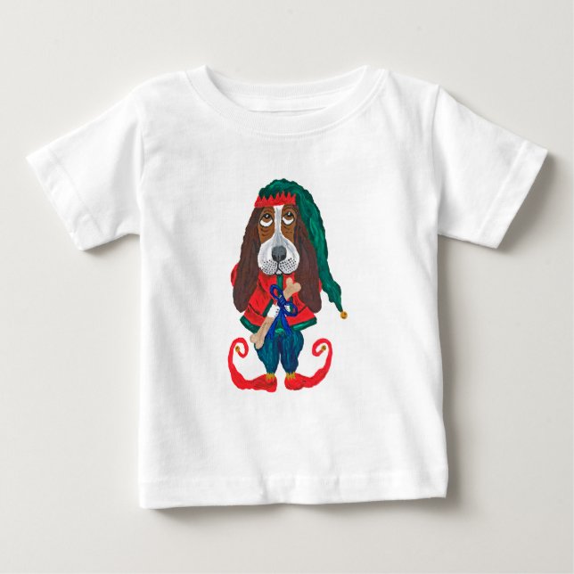 Camiseta Elfo Basset Hound de Natal (Frente)
