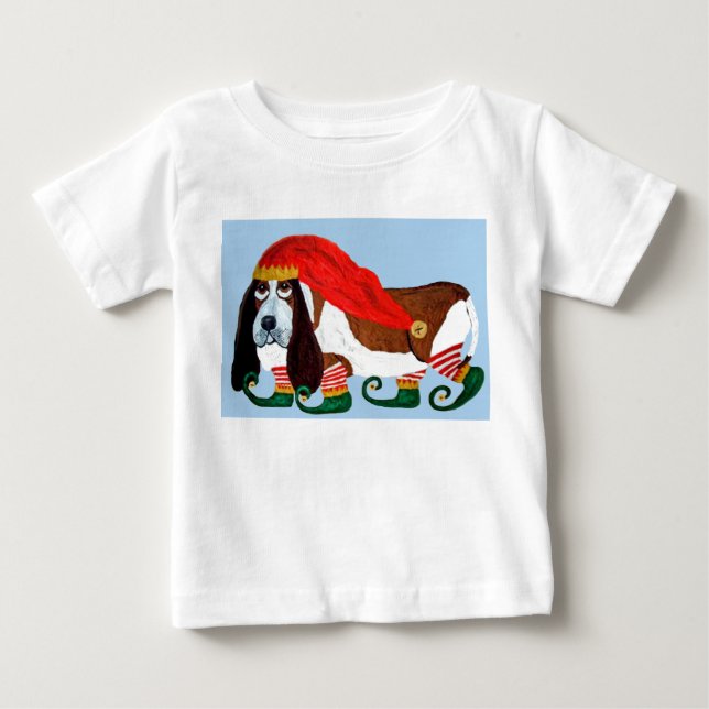 Camiseta Elfo Basset Hound de Natal (Frente)