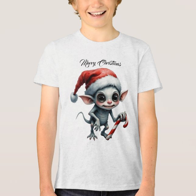 Camiseta Elfo de Natal com Candy Cane. (Frente)