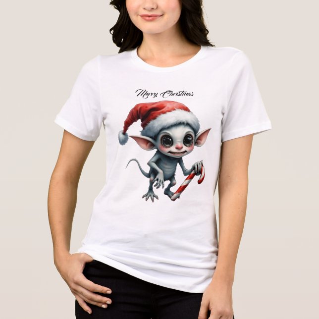 Camiseta Elfo de Natal com Candy Cane. (Frente)