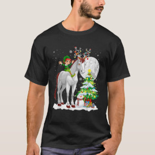 Camiseta Elfo de Natal Montando Rena Cavalo Boneco de Neve