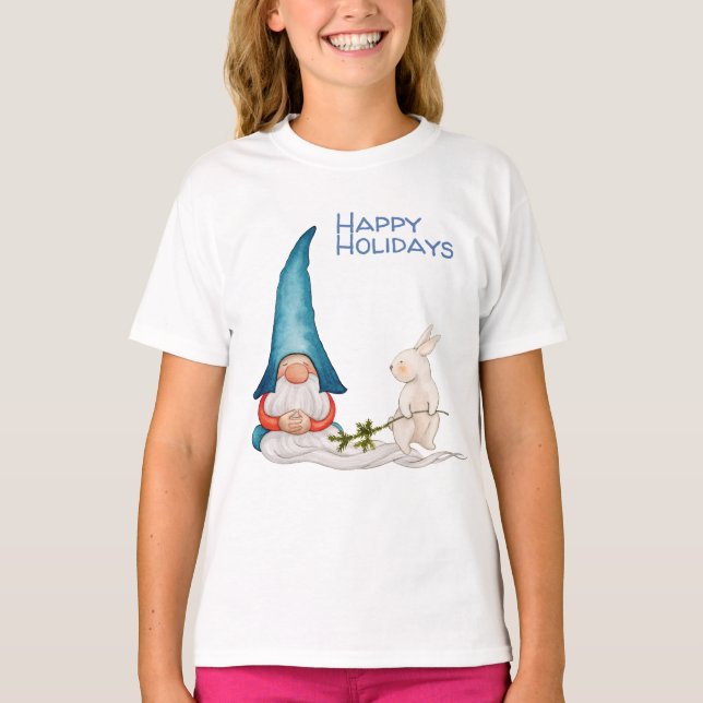 Camiseta Elfo de Natal ou Gnome com coelho (Frente)