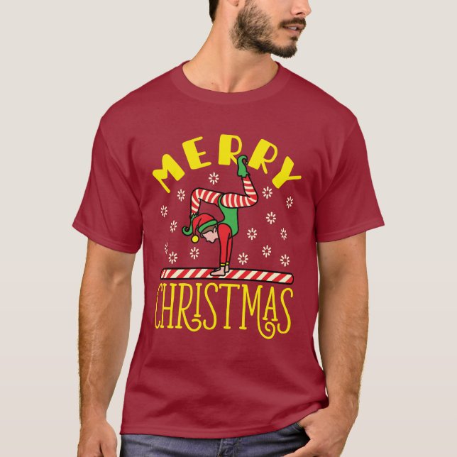 Camiseta Elfo do ginásio no Natal da ginástica Beam (Frente)