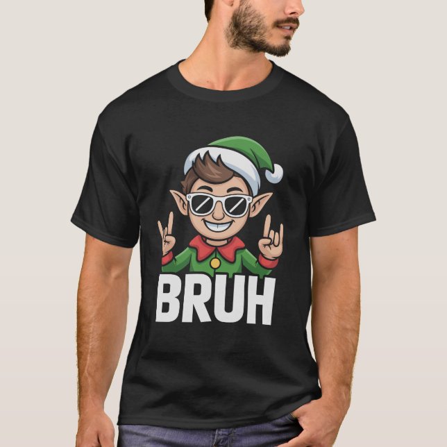 Camiseta Elfo do Rock n Roll Bruh Dito Divertido Meme Natal (Frente)