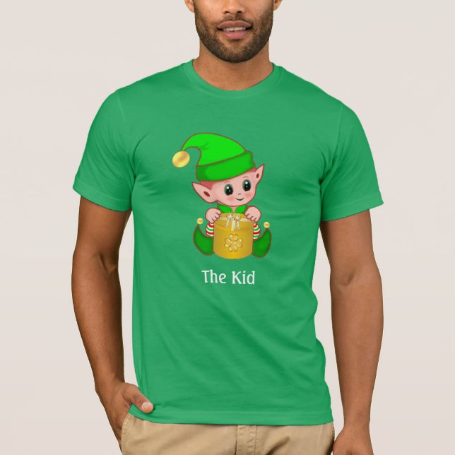 Camiseta Elfo Verde Moderno & Texto Personalizado (Frente)