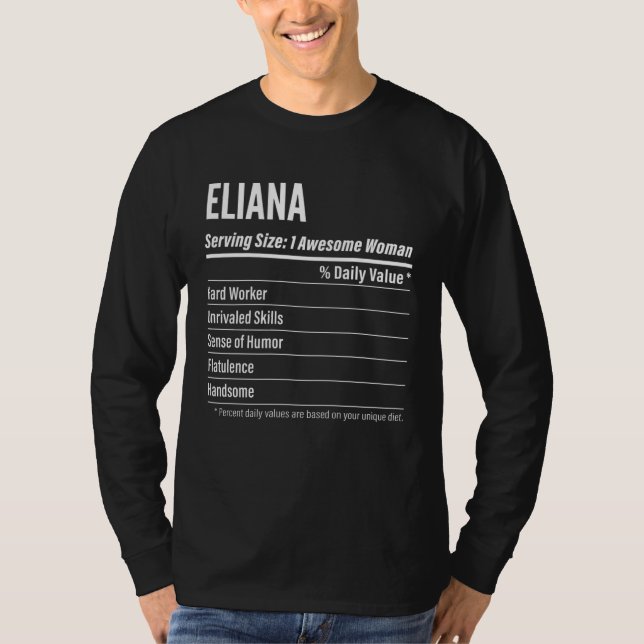 Camiseta Eliana  Nutritional Facts Serving Size Calories (Frente)