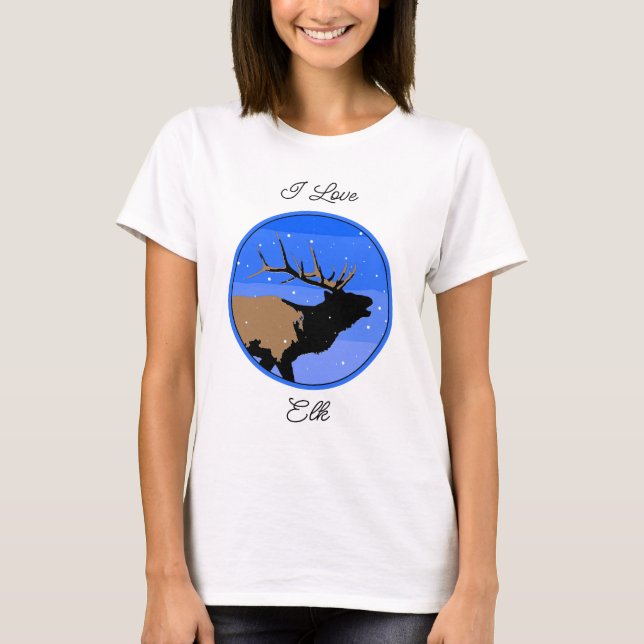 Camiseta Elk Bugling no inverno - Arte original sobre a vid (Frente)
