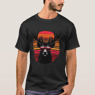 Camiseta Elk Retro Vintage Óculos de sol de animais sunset