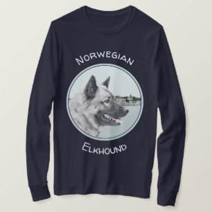 Camiseta Elkhound norueguês na pintura da vila - Arte cani