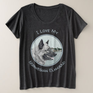 Camiseta Elkhound norueguês na pintura da vila - Arte canin