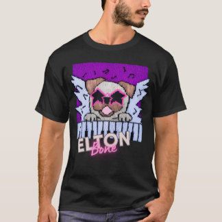 Camiseta Elton Bone, Pug Retro dos Anos 70 e 80 Tocando Pia