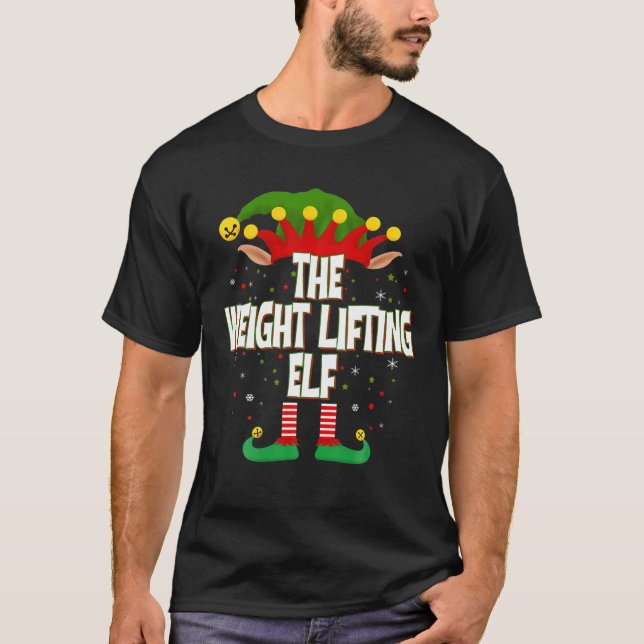 Camiseta Elves Agrupa O Peso Levantando O Natal Do Elf (Frente)