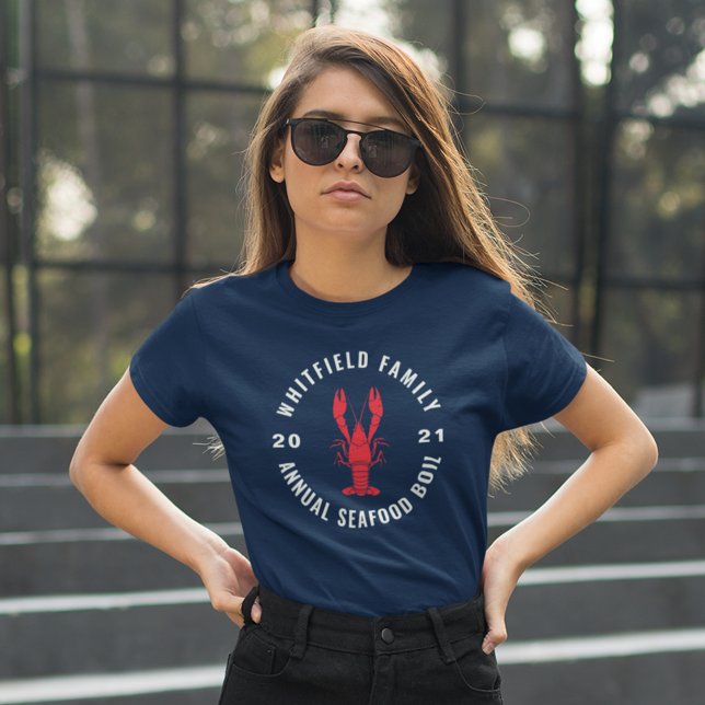Camiseta Em 4 de julho, Seafood Boil Custom Matching Family (Summer Family Reunion Annual Seafood Boil Navy Blue Custom T-Shirt)