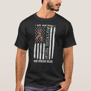 Camiseta Em Abril Nós Usamos Fita Azul da Peça do Puzzle da