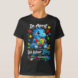 Camiseta Em abril usamos azul dinossauro de conscientização