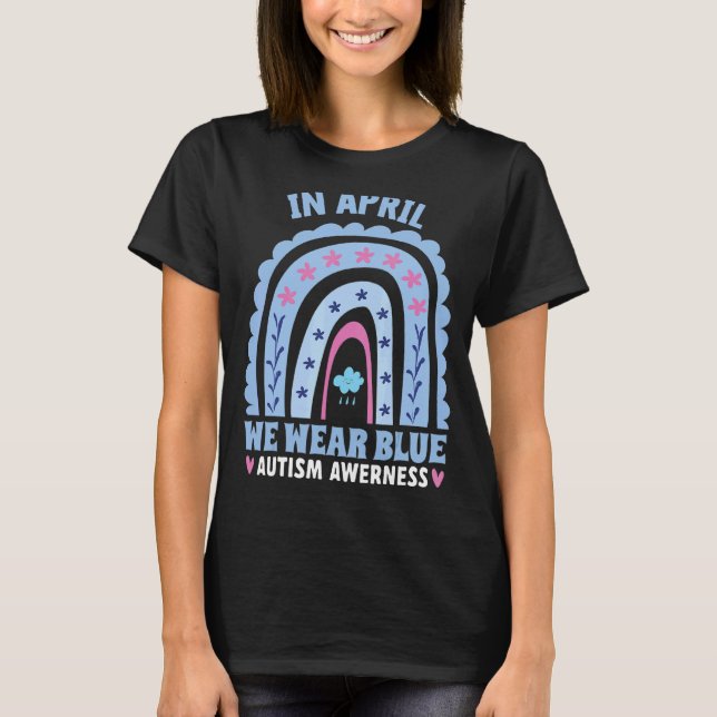 Camiseta Em Abril Usamos Azul Mês da Conscientização do Aut (Frente)