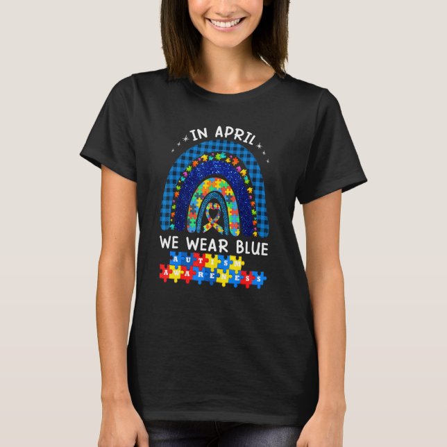 Camiseta Em Abril Usamos Azul Puzzle Arco-íris de Conscienc (Frente)