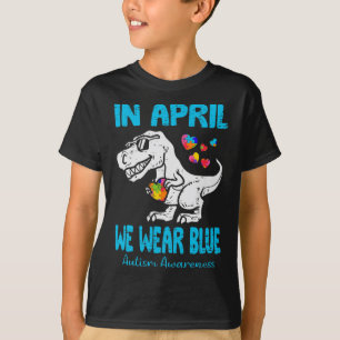 Camiseta Em abril, Vestimos Blue T Rex Dino Por