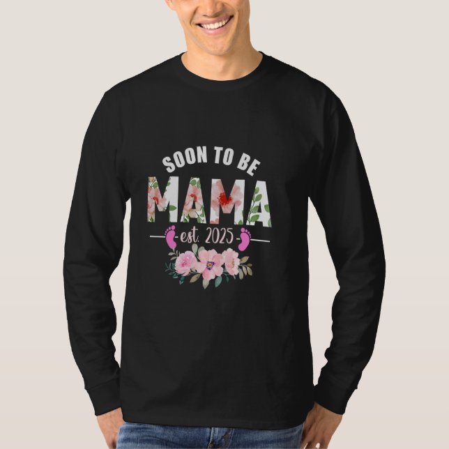 Camiseta Em breve será a mamãe no final de 2025 mulheres pr (Frente)