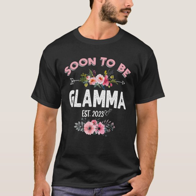 Camiseta Em breve será Glamma 2023 Engraçado Mãe Floral D (Frente)