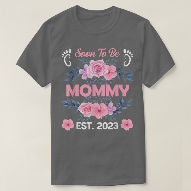Camiseta Em breve será Mamãe 2023 Dia de as mães primeira v (Frente do Design)