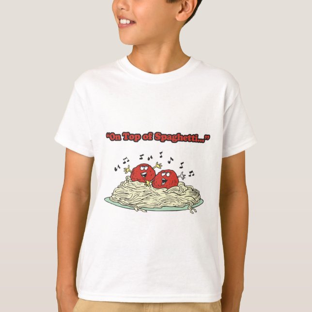 Camiseta em cima de espaguete cantando almôndegas (Frente)