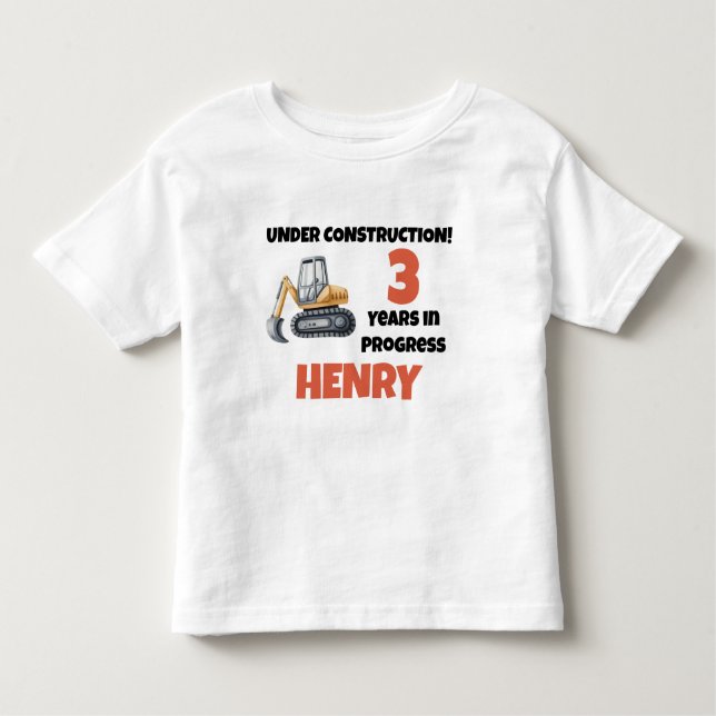 Camiseta Em Construção, Festa Personalizada do Anithday Boy (Frente)