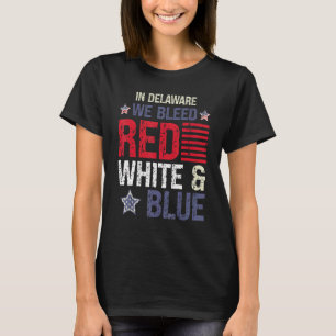Camiseta Em Delaware, sangramos branco vermelho e azul 4 de