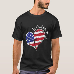 Camiseta Em Deus Confiamos No Coração 4 De Julho Bandeira P