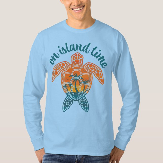 Camiseta Em Island Time Tropical Sunset Sea Turtle Design (Frente)