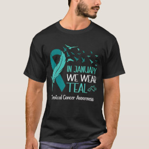 Camiseta em Janeiro Use Verde Teal Conscientização do Cânce