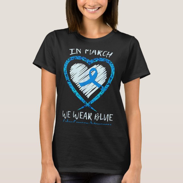 Camiseta Em março use azul para a conscientização do câncer (Frente)