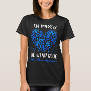 Camiseta Em março use laço azul conscientização câncer de c