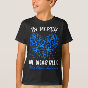 Camiseta Em março use laço azul conscientização câncer de c