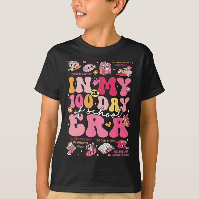 Camiseta Em Meus 100 Dias De Estudante Retrô De Groovy Na E (Frente)