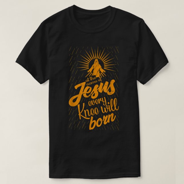 Camiseta Em Nome De Jesus, Cada Joelho Vai Arco (Frente do Design)