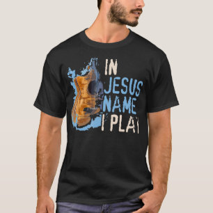 Camiseta Em nome de Jesus, eu toco guitarra, música cristã
