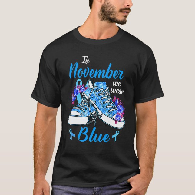 Camiseta Em novembro Vestimos Calçados Azuis Diabetes Flore (Frente)