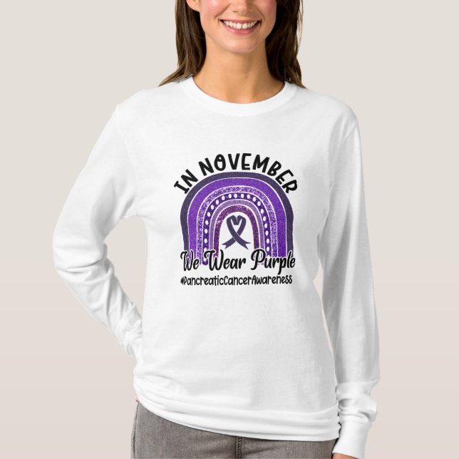 Camiseta Em novembro Vestimos Câncer de pâncreas Roxo (Frente)