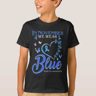 Camiseta Em novembro Vestimos Diabetes de Borboleta Azul