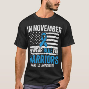 Camiseta Em novembro Vestimos Diabetes do Guerreiro Azul Ti