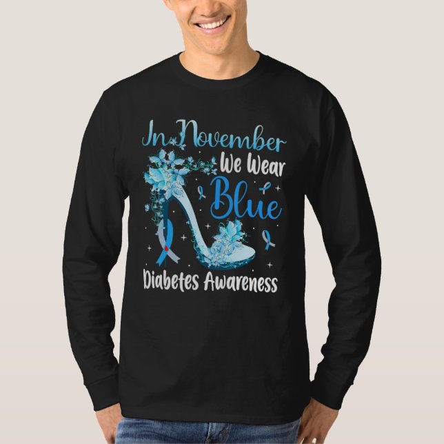Camiseta Em novembro, Vestimos o Blue High Heel Diabetes Aw (Frente)