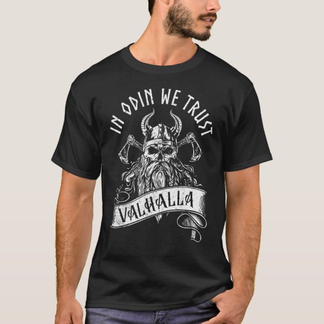Camiseta Em Odin Confiamos Em Viking Warrior Skull Ax (Frente)
