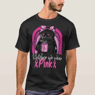 Camiseta Em Outubro Nós Usamos Rosa Gato Fofo Peito Clássic