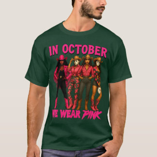 Camiseta em outubro nós usamos rosa Halloween Western Cowgi