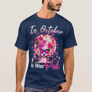 Camiseta Em Outubro Nós Usamos Rosa Mulher Preta Borboleta